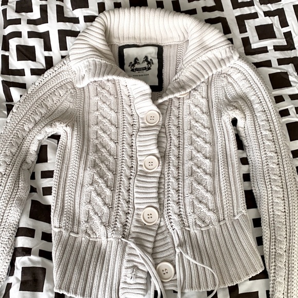 Freedom 2 Be cable knit front Button sweater L - Picture 5 of 6